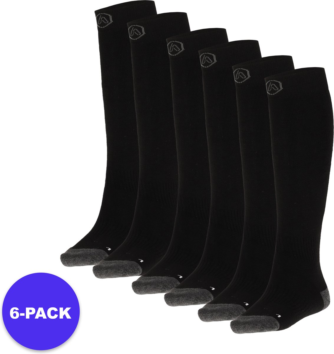 Apollo Skisokken kind Plain Unisex – 31/34 6-Pack Voordeelpakket Zwart