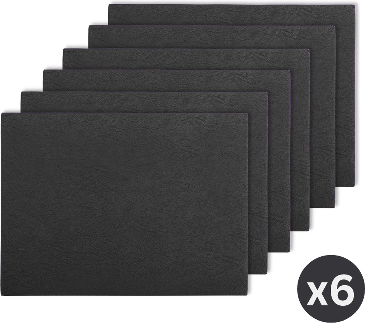 Placemat TROJA - SET/6 - kunstleer - 33x45 cm, zwart