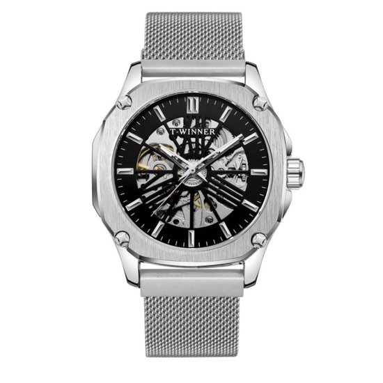 Tourbillon Skeleton Horloge Zilver | Waterafstotend | Cadeau Giftbox | Zilver | Automatic Horloges | Automatisch Watchwinder | Skeleton Horloges Unisex Skeleton Herenhorloge | Vaderdag Cadeau