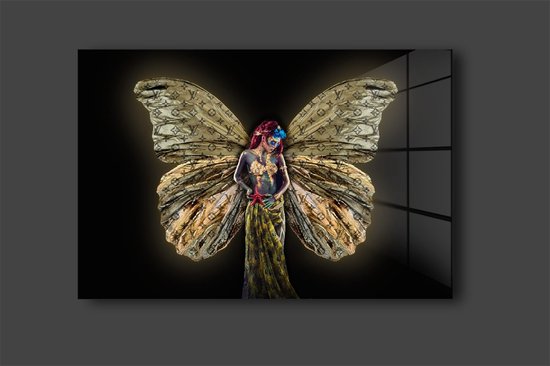Butterfly women schilderij op plexiglas 90x60cm