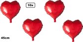 10x Folieballon Hart rood (45 cm) - trouwen huwelijk bruid hartjes ballon feest festival liefde red
