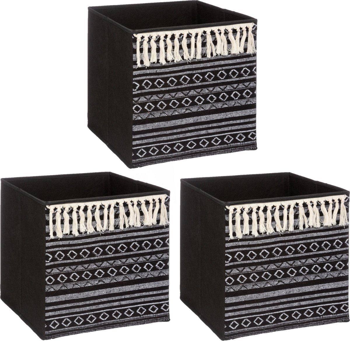 5Five Opbergmand/kastmand - 3x - karton/kunststof - 29 liter - zwart - 31 x 31 x 31 cm