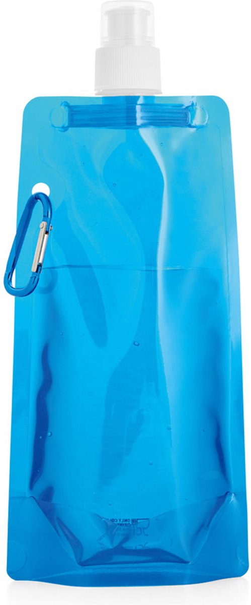 Waterfles/drinkfles/sportbidon opvouwbaar - blauw - kunststof - 460 ml - schroefdop - waterzak