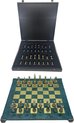 Afbeelding van het spelletje Manopoulos - Handgemaakte schaakbord met opbergruimte - Metalen schaakstukken - Luxe uitgave - Schaakspel - Schaakset - Schaken - Chess