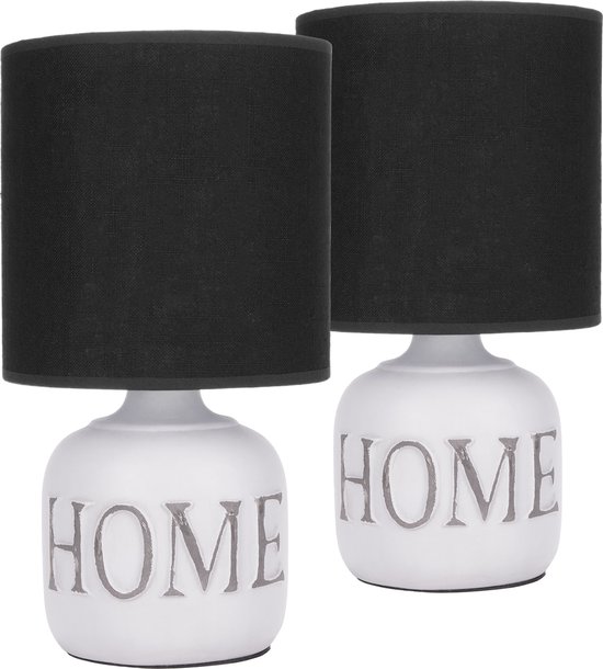 BRUBAKER Set van 2 tafel- of bedlampjes Home - tafellampen met keramische voet en stoffen kap - 30,5 cm hoogte, wit grijs