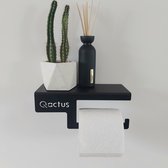 Qstiel Qactus rechts zwart - Toiletrolhouder - WC Rolhouder - Toiletpapier houder met plankje - Staal 2mm - Poedercoating str RAL 9005 zwart