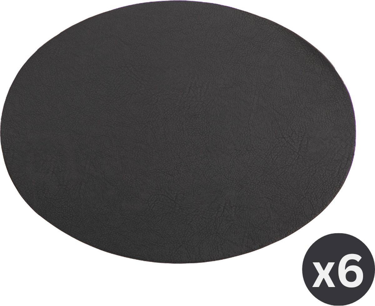 Placemat TROJA - SET/6 - ovaal - kunstleer - 33x45 cm, zwart