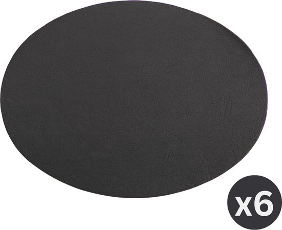 Set de table TROJA - SET/6 - ovale - cuir vegan - 33x45 cm, noir