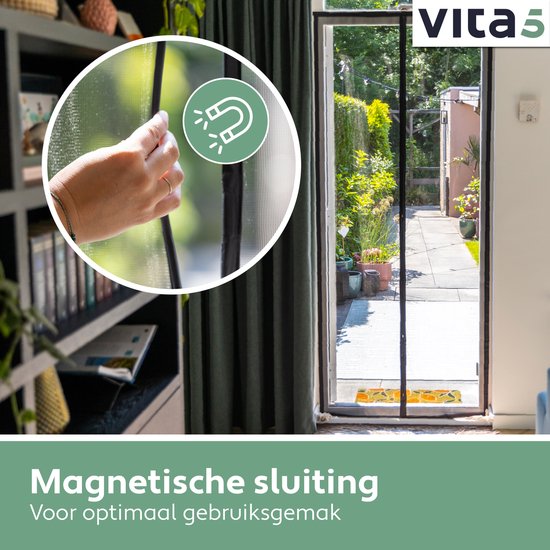 Vita5 Magnetisch Vliegengordijn 90x210 cm - Magnetisch Horgordijn Zwart - Deurgordijn Plastic voor Vliegen - Hordeur - Vita5