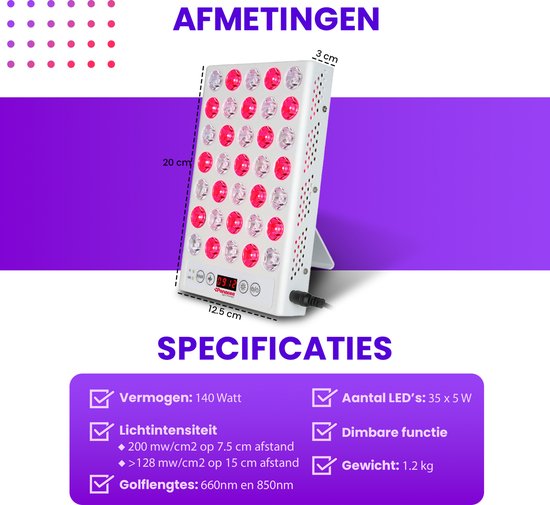 Panacea LED Rood Licht Therapie Infraroodlamp Collageen Lamp – Anti Age - Warmtelamp - Lichttherapie - Red Light Therapy - Panacea