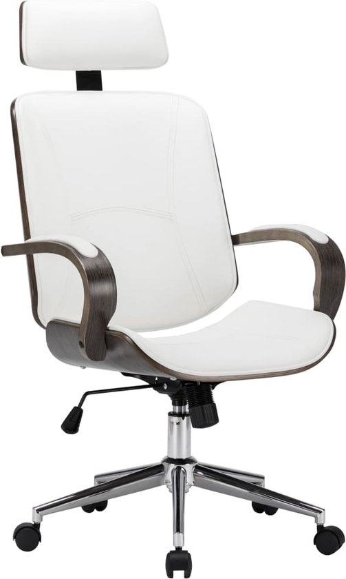 vidaXL - Kantoorstoel - draaibaar - met - hoofdsteun - kunstleer - en - hout - wit