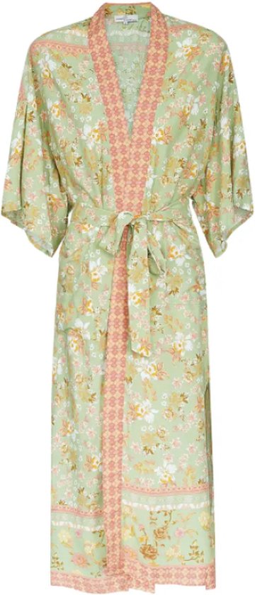 Kimono - Flowers - Groen/Zalm - Summer - 100% Rayon - Maat L