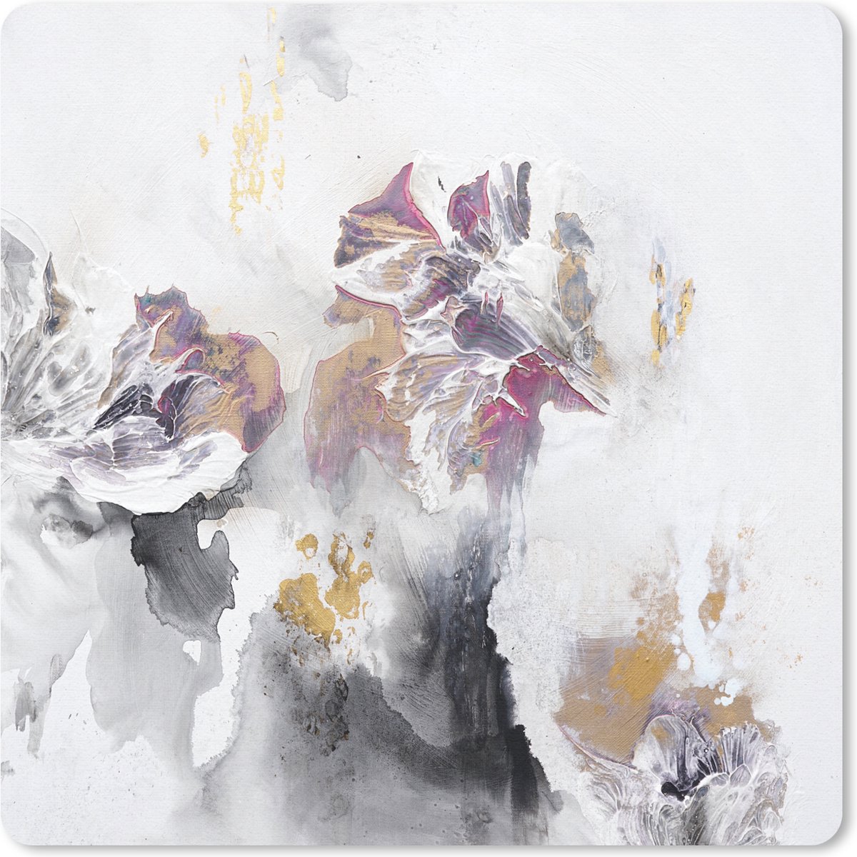Muismat 20x20 cm - Mousepad Verf - Kleuren - Wit - Abstract- Goud - Muismatten