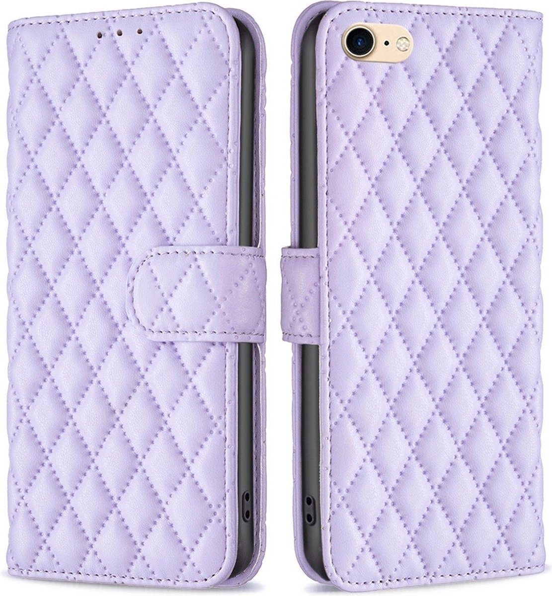 BINFEN Hoesje - Geschikt voor iPhone SE (2022 / 2020), iPhone 8 / 7 Hoesje - BINFEN Rhombus Book Case - Lavendel