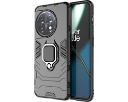 Coverup Hoesje - Geschikt voor OnePlus 11 5G Hoesje - Coverup Ring Kickstand Back Cover - Zwart