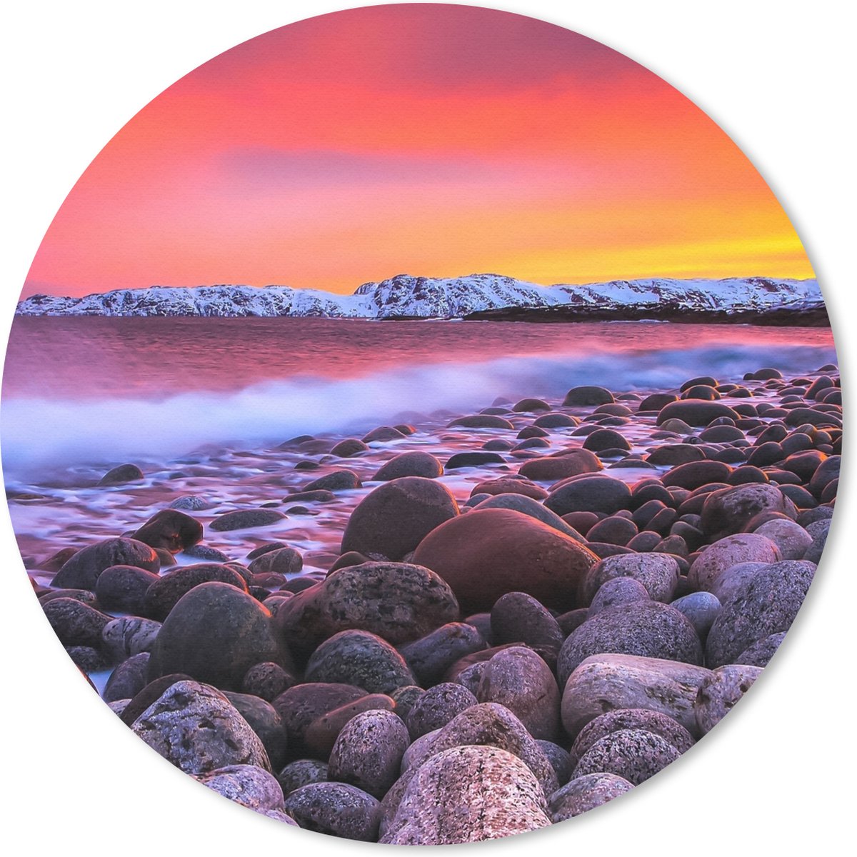 Muismat rond 50x50 cm - Mousepad Zon - Stenen - Sneeuw - Landschap - Water - Ronde muismatten