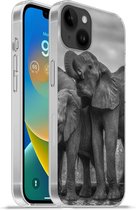 Geschikt voorApple Iphone 14 Plus - Soft case hoesje - Olifant - Dieren - Water - Zwart wit - Siliconen Telefoonhoesje