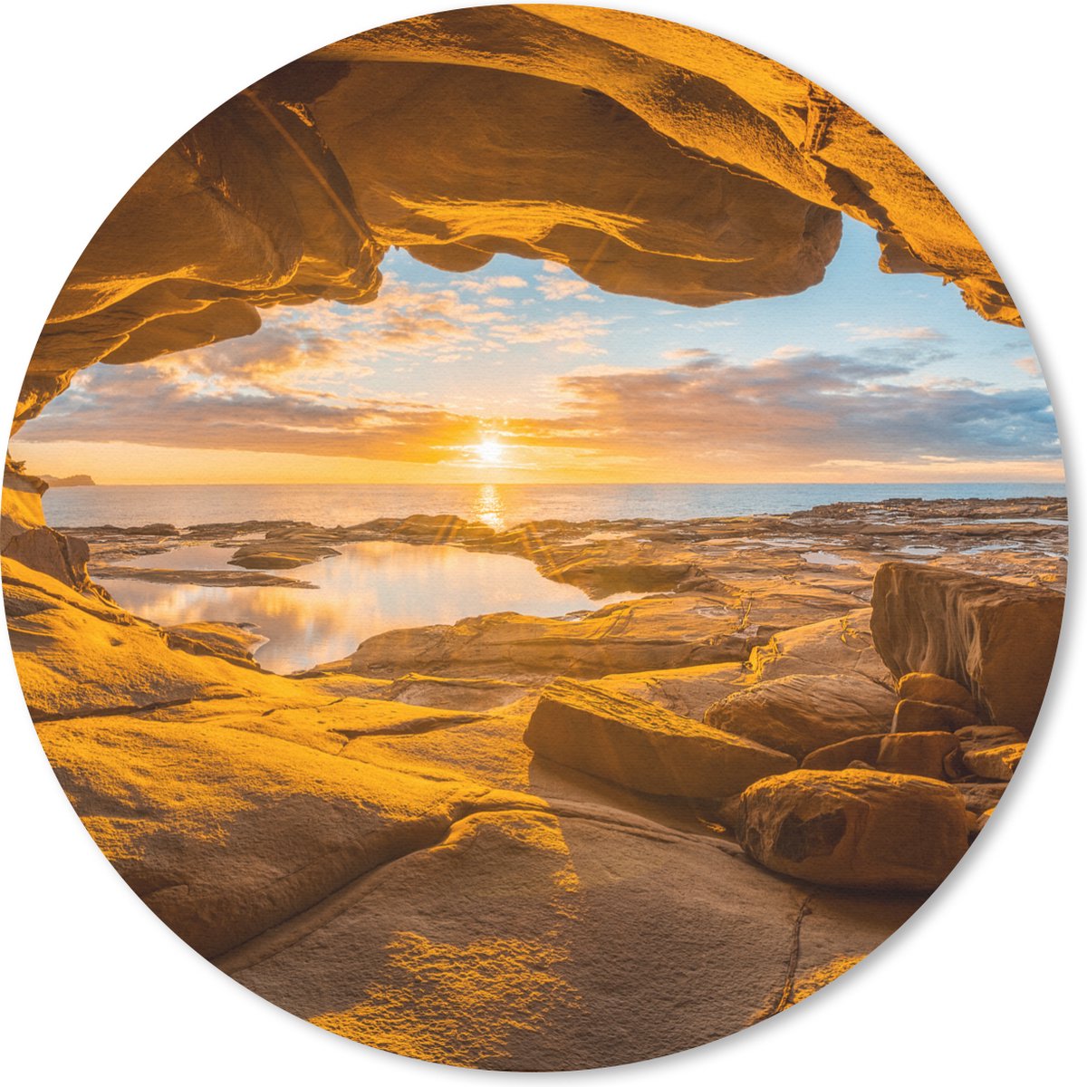 Muismat rond 20x20 cm - Mousepad Grot - Zee - Horizon - Zonsondergang - Ronde muismatten