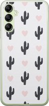 Leuke Telefoonhoesjes - Hoesje geschikt voor Samsung Galaxy A14 5G - Cactus hartjes - Soft case - TPU - Planten - Zwart