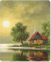 Muismat - Mousepad - Schilderij - Olieverf - Huis - Natuur - Water - 19x23 cm - Muismatten