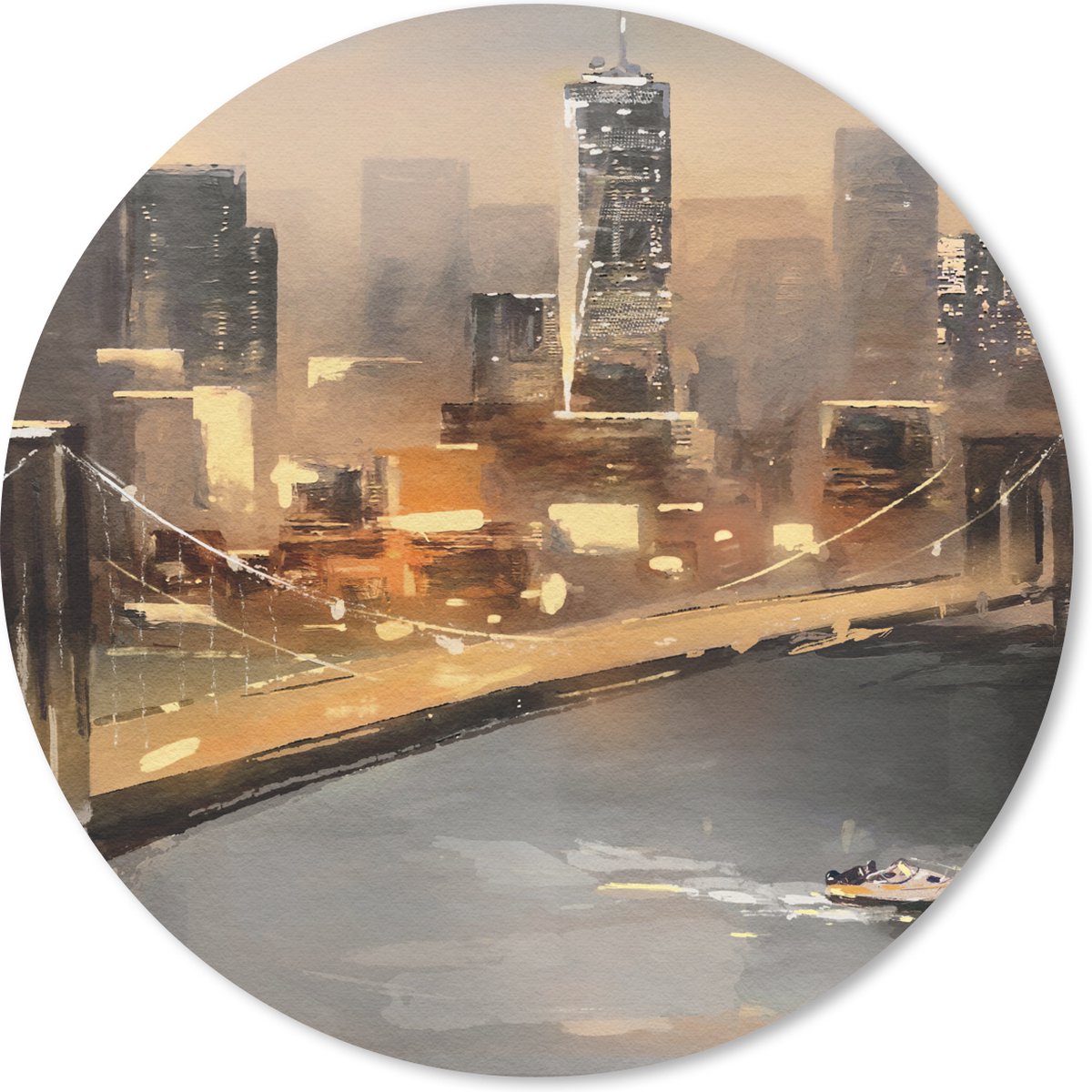 Muismat rond 20x20 cm - Mousepad Schilderij - Olieverf - Skyline - Stad - Water - Ronde muismatten