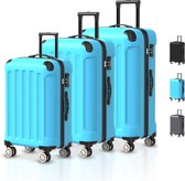 Ensemble valise Voyagoux® 3 pièces - Ensemble valise ABS - L / M / S - Valise - Bleu clair