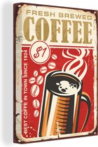 Canvas Schilderij Koffie - Vintage - Bord - Coffee - 60x80 cm - Wanddecoratie