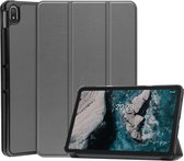Tri-Fold Book Case met Wake/Sleep - Geschikt voor Nokia T20 Hoesje - Grijs