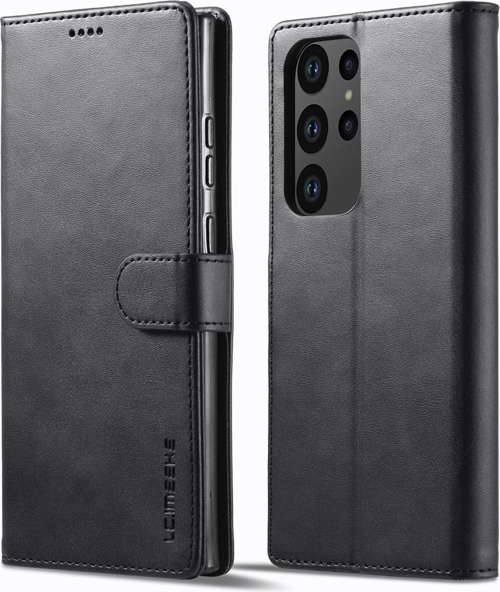 LC.IMEEKE Hoesje - Geschikt voor Samsung Galaxy S23 Ultra Hoesje - LC.IMEEKE Luxe Book Case - Zwart