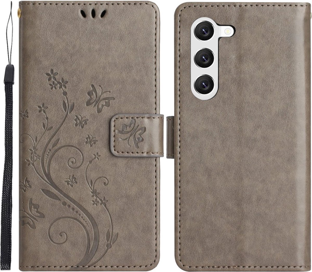 Coverup Bloemen & Vlinders Book Case - Geschikt voor Samsung Galaxy S23 Plus Hoesje - Grijs