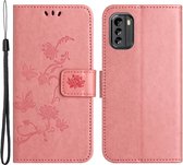 Coverup Bloemen & Vlinders Book Case-- Geschikt voor Nokia G60 Hoesje - Roze