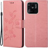 Coverup Bloemen & Vlinders Book Case - Geschikt voor Xiaomi Redmi 10C Hoesje - Roze