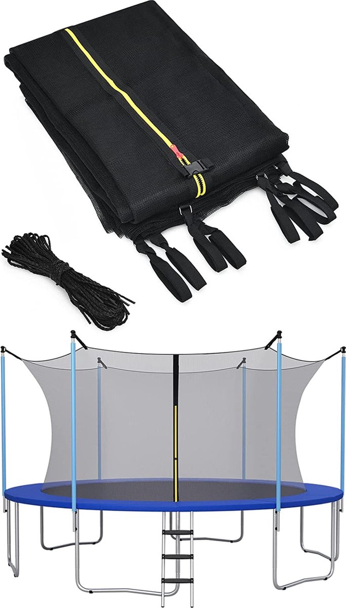 Diameter 487 cm Trampoline Veiligheidsnet voor Tuin Trampolines, Reservenet Binnenkant met Rits en Gespen, 6 Palen, Netto Hoogte 180 cm-10022