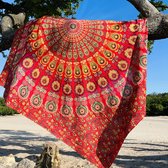 Groot Strandlaken - Rood - mandala - Dun textiel - ibiza strandkleed - Duurzaam katoen - 220x210