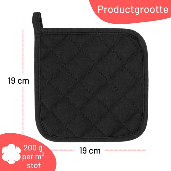 Manique noire matelassée de 19x19 cm, tissu 200 g/m².