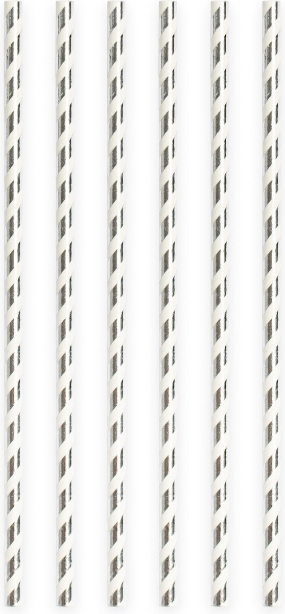20 Papieren rietjes Zilver - 6mm x 197mm