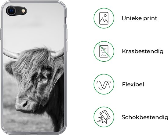 Coque iPhone 7 - Scottish Highlander - Animaux - Zwart - Wit - Étui de téléphone en Siliconen
