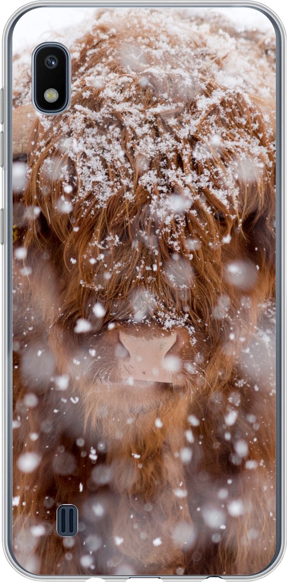 Telefoonhoesje Geschikt voor Samsung Galaxy A10 hoesje - Schotse Hooglander - Horens - Sneeuw - Siliconen Telefoonhoesje Telefoonhoesje