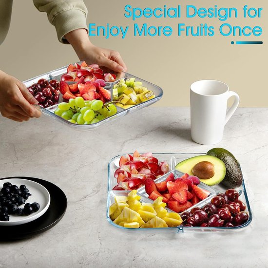 Plaque de verre, assiettes de portion adulte, assiettes de perte de poids de contrôle de portion (assiette divisée carrée de 25 x 3 cm)