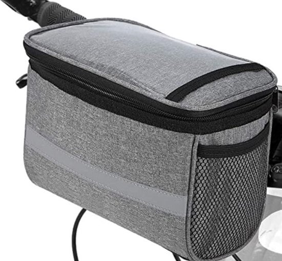 Fietsstuurtasje - koel/opbergtasje voor aan het fietsstuur - met kaart vak - reflecterend - grijs