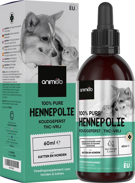 Animigo Hennepolie voor hond & kat - 60 ml - 60.000mg - Koudgeperst - 0% THC