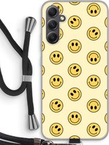 Case Company® - Hoesje met koord geschikt voor Samsung Galaxy A34 hoesje met Koord - Smiley N°2 - Telefoonhoesje met Zwart Koord - Bescherming aan alle Kanten en Over de Schermrand
