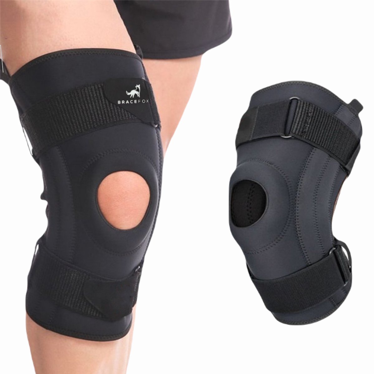 Bracefox® Premium Kniebrace - 'ErgoKnee 3' | Kniebandage ondersteuning met Baleinen | Patella ondersteuning | Heren & Dames | Elastisch & Ademend | Maat 2