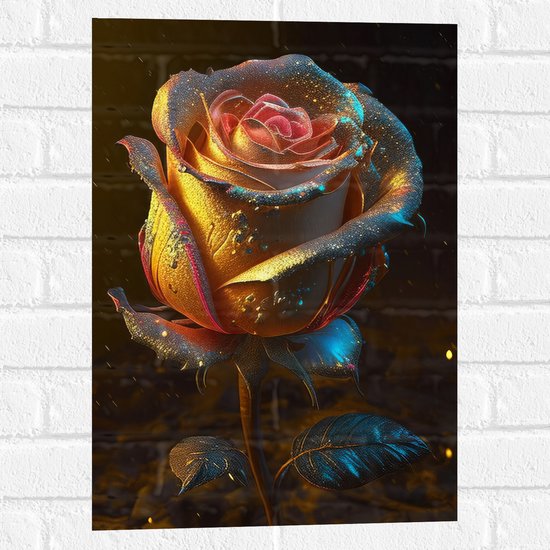Muursticker - Gloeiende Sprookjesachtige Roos - 40x60 cm Foto op Muursticker