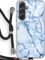 Case Company® - Hoesje met koord geschikt voor Samsung Galaxy A54 hoesje met Koord - Blauw marmer - Telefoonhoesje met Zwart Koord - Bescherming aan alle Kanten en Over de Schermrand