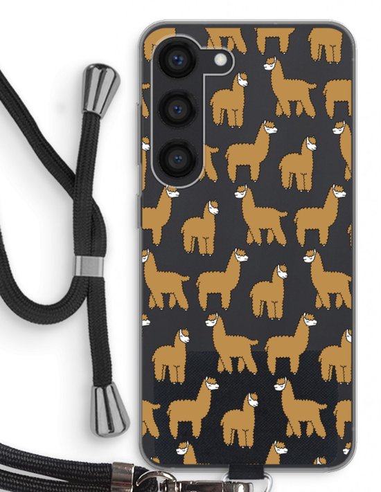 Case Company® - Coque Samsung Galaxy S23 avec cordon - Alpacas - Coque de téléphone avec cordon Zwart - Protection sur tous les côtés et sur le bord de l'écran
