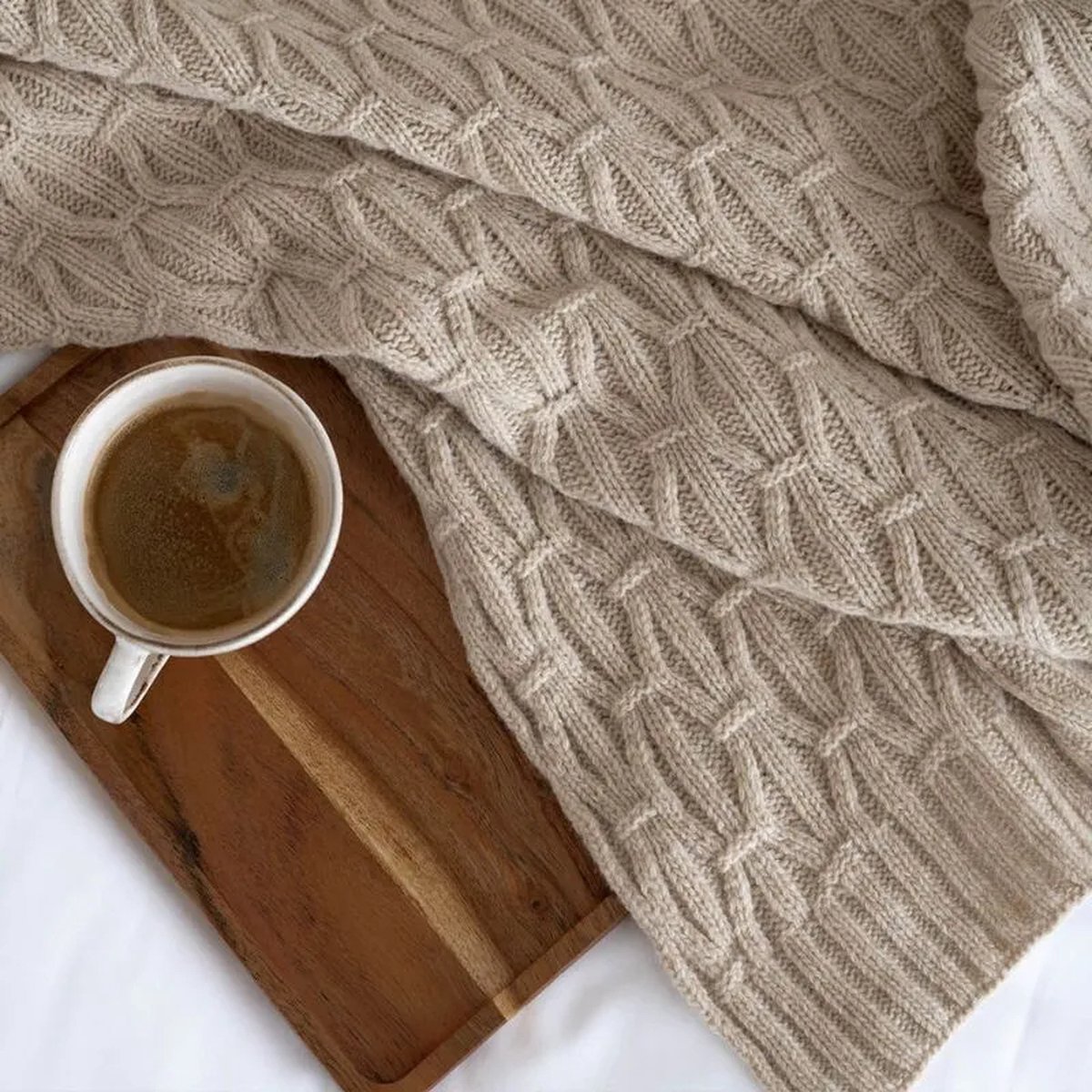 Moyha Luxe - Plaid - Met Patroon - Beige - 80% Wol - 20% Nylon - 130 x 170cm