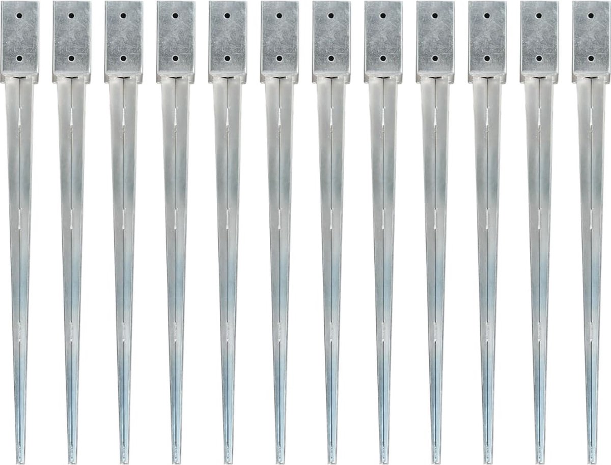 Goedkoopste vidaXL - Grondpinnen - 12 - st - 7x7x90 - cm - gegalvaniseerd - staal - zilverkleurig