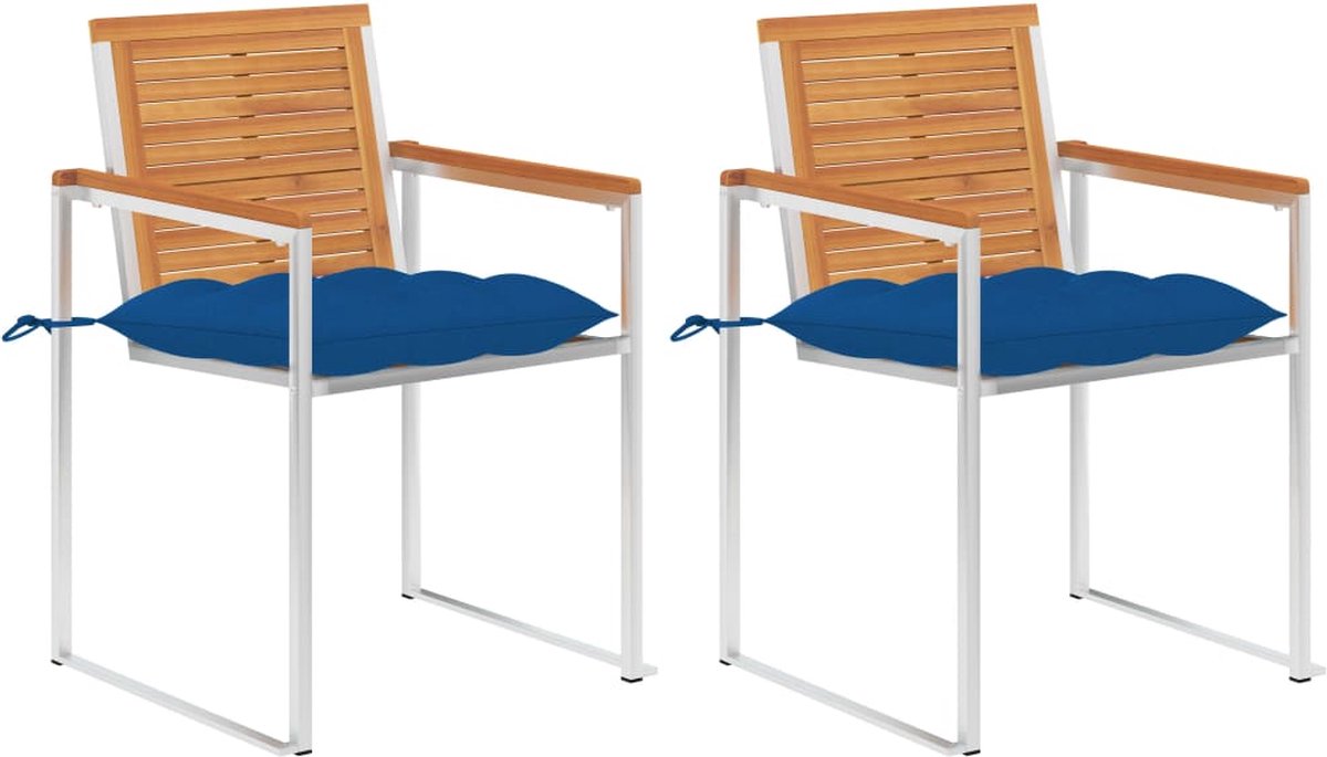 vidaXL - Tuinstoelen - 2 - st - met - kussens - massief - acaciahout - en - staal