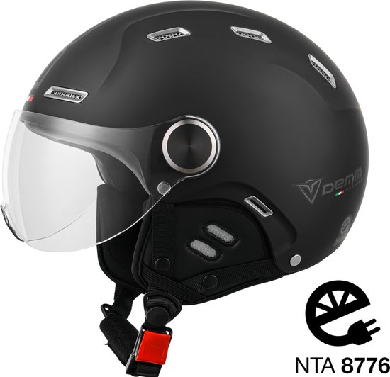 DEMM Speed Pedelec helm 2 - NTA 8776 Geschikt als Fiets Snorfiets Scooter Brommer Helm - Vespa jethelm met vizier - Volwassenen - S - Mat Zwart - Gratis helmtas